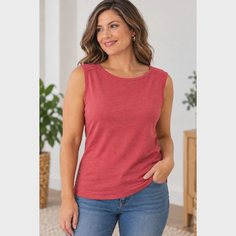 Eddie Bauer Women M Melon/Coral Tank Top Cotton Blend Casual Shirt #23